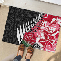 Custom New Zealand and England Rugby Rubber Doormat Silver Fern With Red Rose World Cup 2023 - Wonder Print Shop