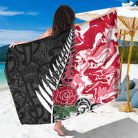 Custom New Zealand and England Rugby Sarong Silver Fern With Red Rose World Cup 2023 - Wonder Print Shop