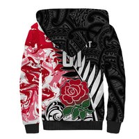 Custom New Zealand and England Rugby Sherpa Hoodie Silver Fern With Red Rose World Cup 2023 - Wonder Print Shop