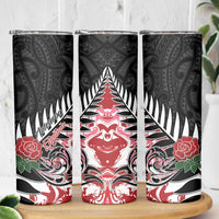 New Zealand and England Rugby Skinny Tumbler Silver Fern With Red Rose - Wonder Print Shop
