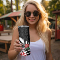 New Zealand and England Rugby Skinny Tumbler Silver Fern With Red Rose - Wonder Print Shop