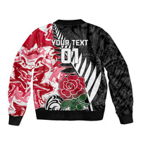 Custom New Zealand and England Rugby Sleeve Zip Bomber Jacket Silver Fern With Red Rose World Cup 2023 - Wonder Print Shop