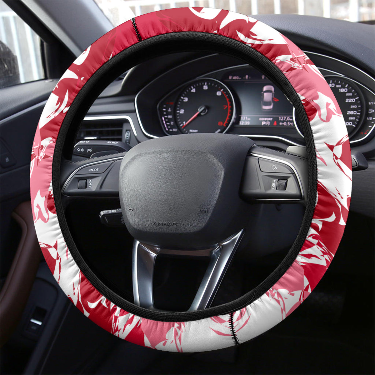 New Zealand and England Rugby Steering Wheel Cover Silver Fern With Red Rose World Cup 2023 - Wonder Print Shop