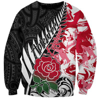 Custom New Zealand and England Rugby Sweatshirt Silver Fern With Red Rose World Cup 2023 - Wonder Print Shop