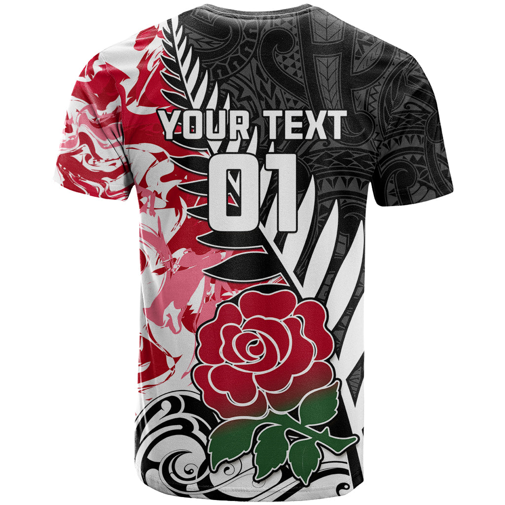 Custom New Zealand and England Rugby T Shirt Silver Fern With Red Rose World Cup 2023 - Wonder Print Shop