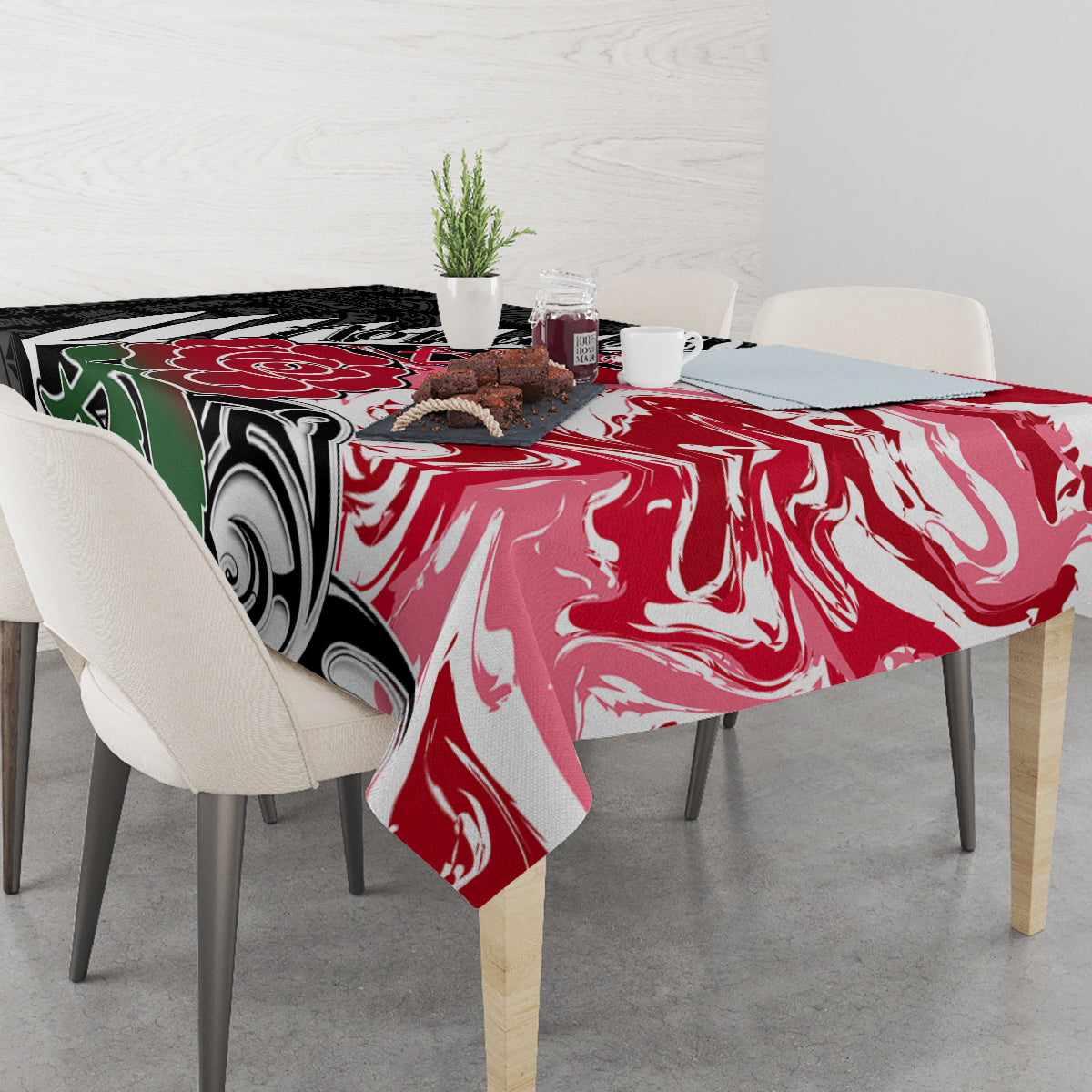 Custom New Zealand and England Rugby Tablecloth Silver Fern With Red Rose World Cup 2023 - Wonder Print Shop