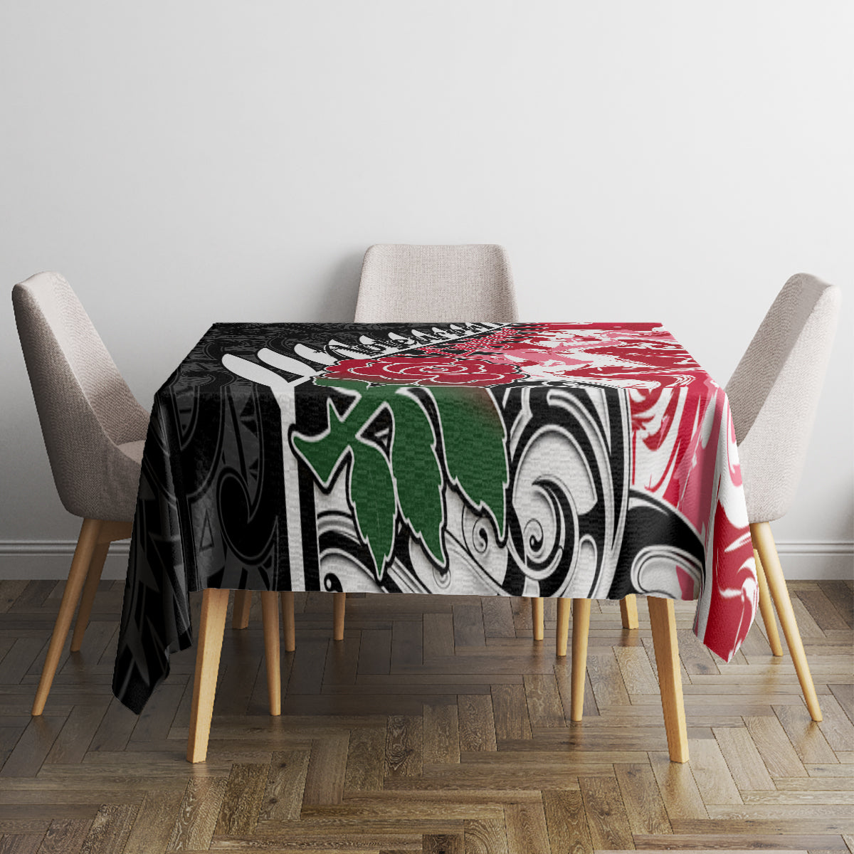 Custom New Zealand and England Rugby Tablecloth Silver Fern With Red Rose World Cup 2023 - Wonder Print Shop