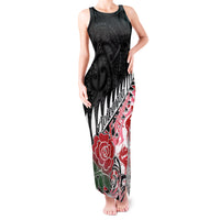 Custom New Zealand and England Rugby Tank Maxi Dress Silver Fern With Red Rose World Cup 2023 - Wonder Print Shop