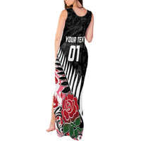 Custom New Zealand and England Rugby Tank Maxi Dress Silver Fern With Red Rose World Cup 2023 - Wonder Print Shop