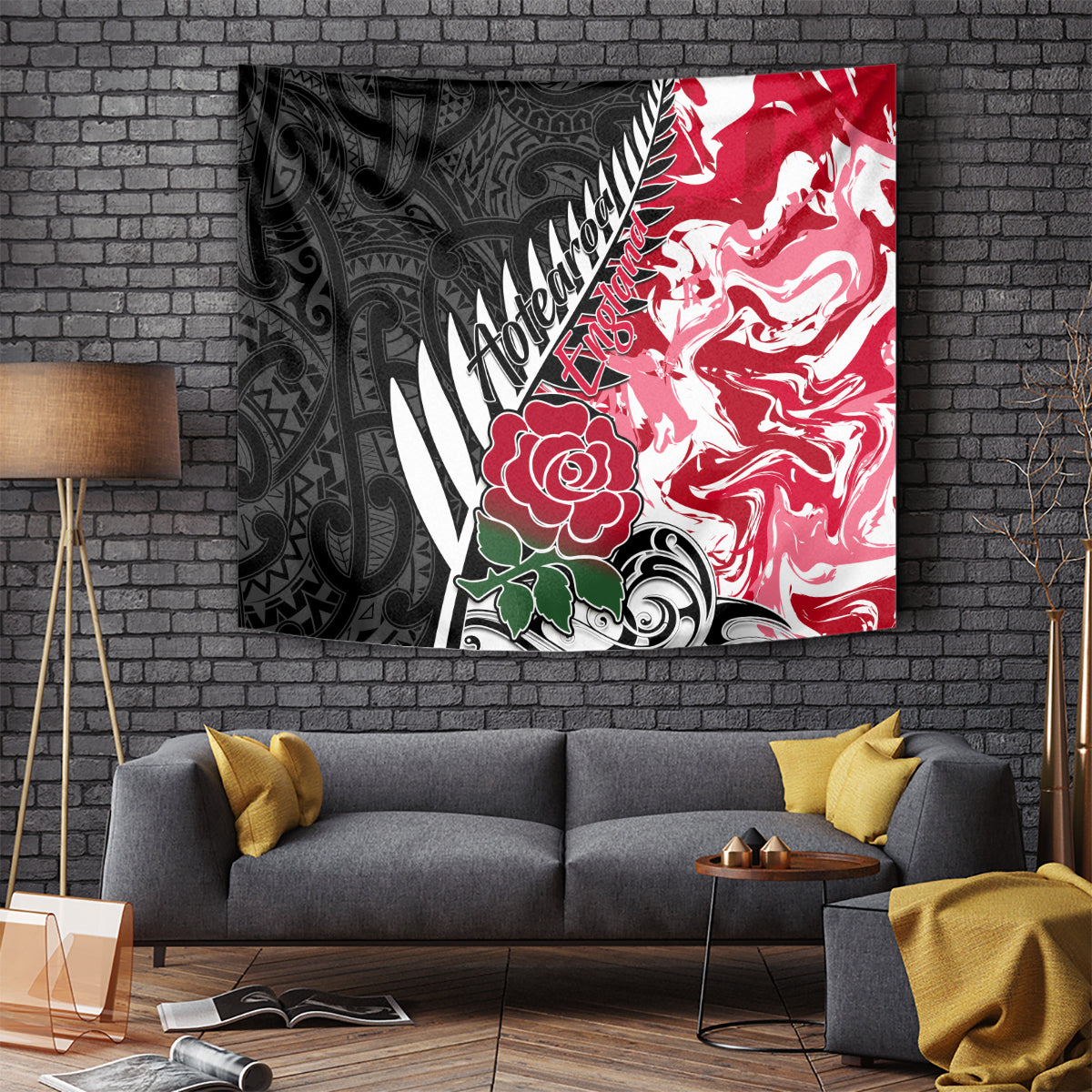 Custom New Zealand and England Rugby Tapestry Silver Fern With Red Rose World Cup 2023 - Wonder Print Shop