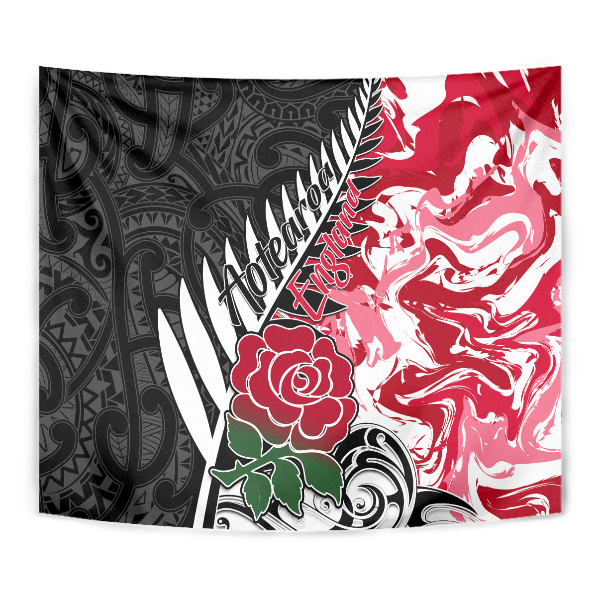 Custom New Zealand and England Rugby Tapestry Silver Fern With Red Rose World Cup 2023 - Wonder Print Shop
