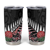 New Zealand and England Rugby Tumbler Cup Silver Fern With Red Rose - Wonder Print Shop
