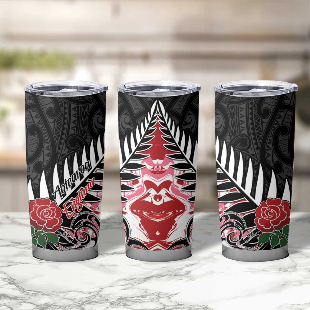New Zealand and England Rugby Tumbler Cup Silver Fern With Red Rose - Wonder Print Shop