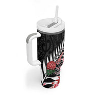 New Zealand and England Rugby Tumbler With Handle Silver Fern With Red Rose - Wonder Print Shop