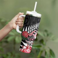New Zealand and England Rugby Tumbler With Handle Silver Fern With Red Rose - Wonder Print Shop