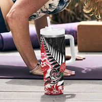New Zealand and England Rugby Tumbler With Handle Silver Fern With Red Rose - Wonder Print Shop