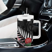 New Zealand and England Rugby Tumbler With Handle Silver Fern With Red Rose - Wonder Print Shop