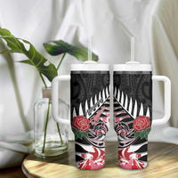 New Zealand and England Rugby Tumbler With Handle Silver Fern With Red Rose - Wonder Print Shop