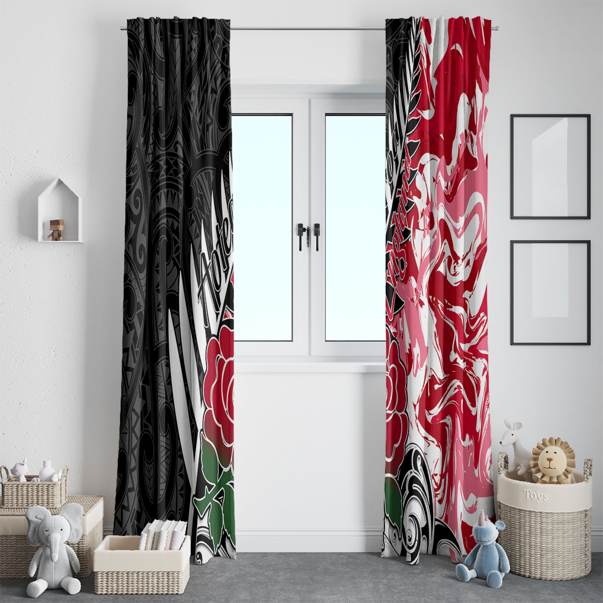 Custom New Zealand and England Rugby Window Curtain Silver Fern With Red Rose World Cup 2023 - Wonder Print Shop