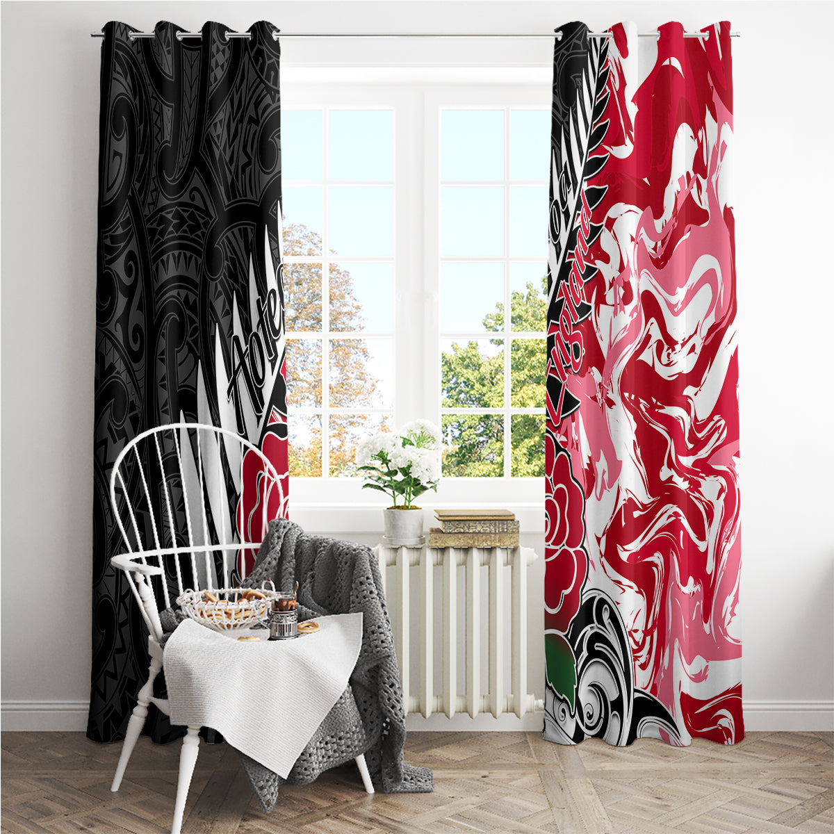 Custom New Zealand and England Rugby Window Curtain Silver Fern With Red Rose World Cup 2023 - Wonder Print Shop