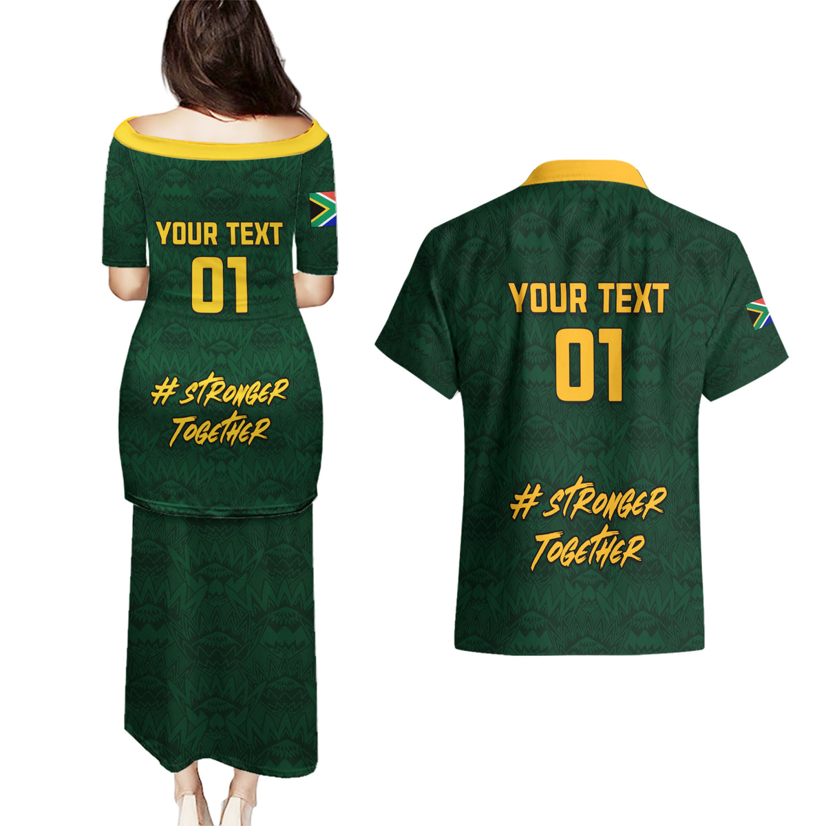 Custom South Africa Rugby Couples Matching Puletasi Dress and Hawaiian Shirt Stronger Together Stronger Forever Bokke World Cup 2023 - Wonder Print Shop