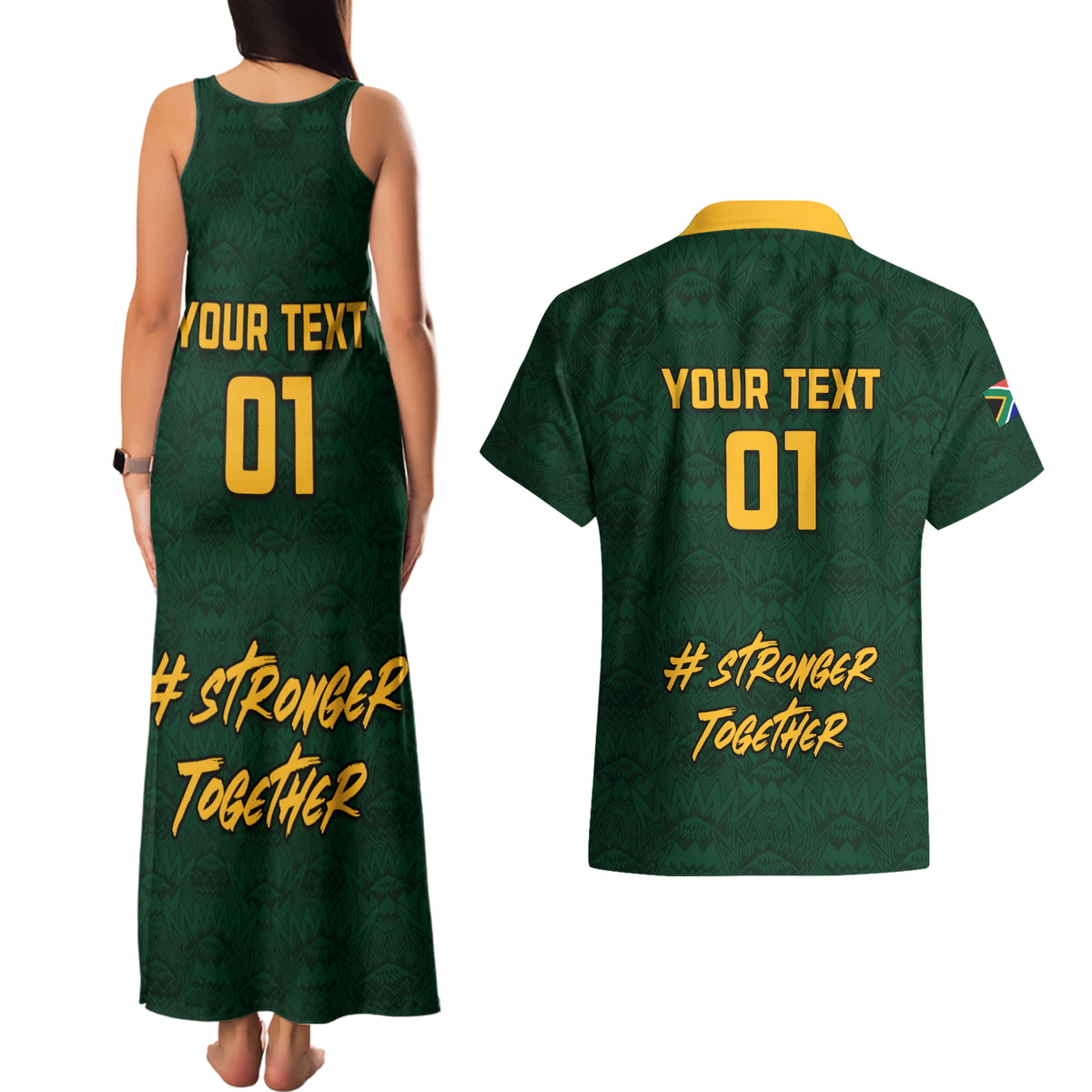 Custom South Africa Rugby Couples Matching Tank Maxi Dress and Hawaiian Shirt Stronger Together Stronger Forever Bokke World Cup 2023 - Wonder Print Shop