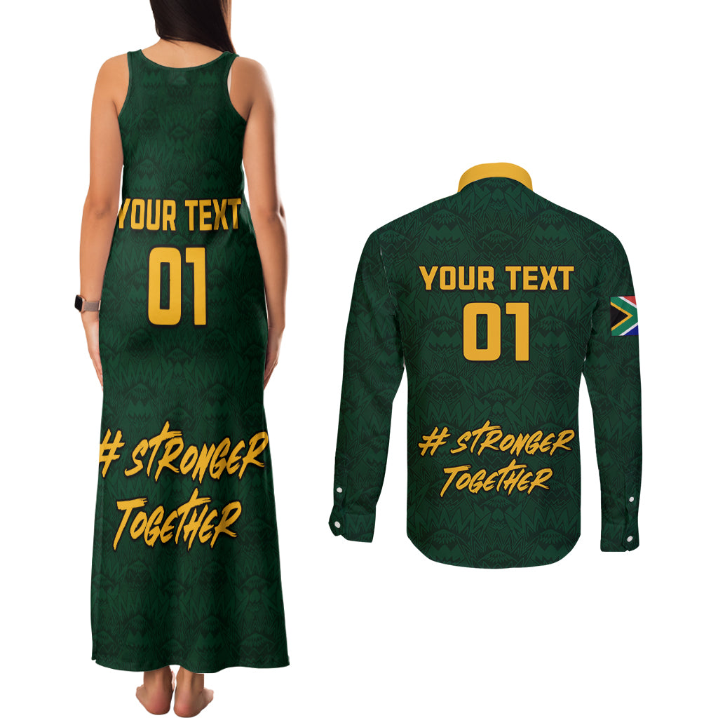 Custom South Africa Rugby Couples Matching Tank Maxi Dress and Long Sleeve Button Shirt Stronger Together Stronger Forever Bokke World Cup 2023 - Wonder Print Shop