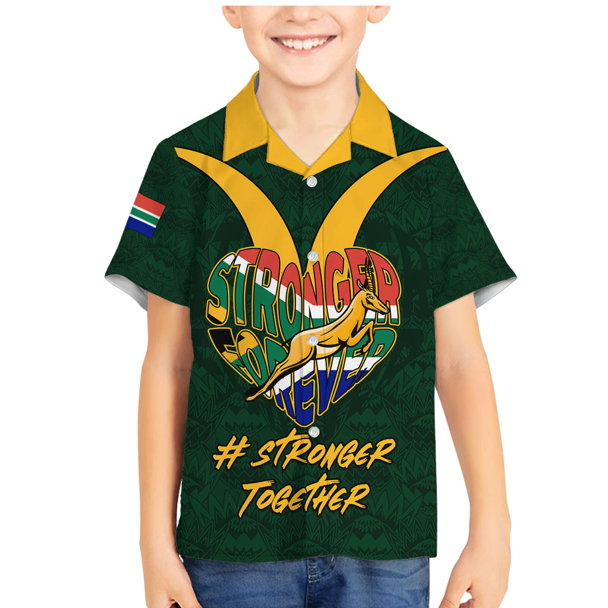 Custom South Africa Rugby Family Matching Mermaid Dress and Hawaiian Shirt Stronger Together Stronger Forever Bokke World Cup 2023 - Wonder Print Shop