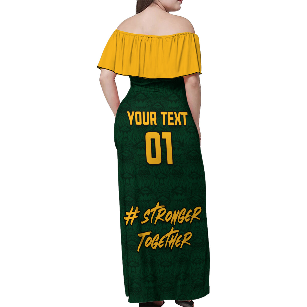Custom South Africa Rugby Family Matching Off Shoulder Maxi Dress and Hawaiian Shirt Stronger Together Stronger Forever Bokke World Cup 2023 - Wonder Print Shop