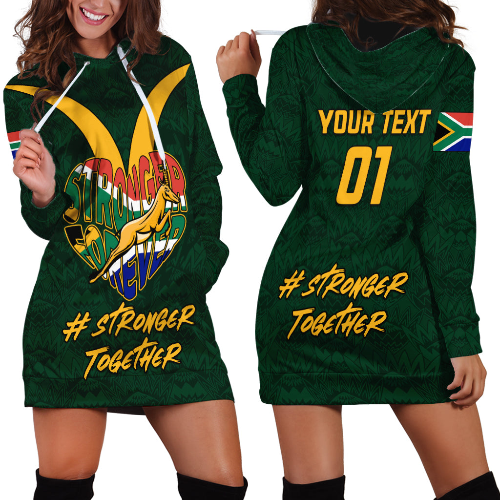 Custom South Africa Rugby Hoodie Dress Stronger Together Stronger Forever Bokke World Cup 2023 - Wonder Print Shop