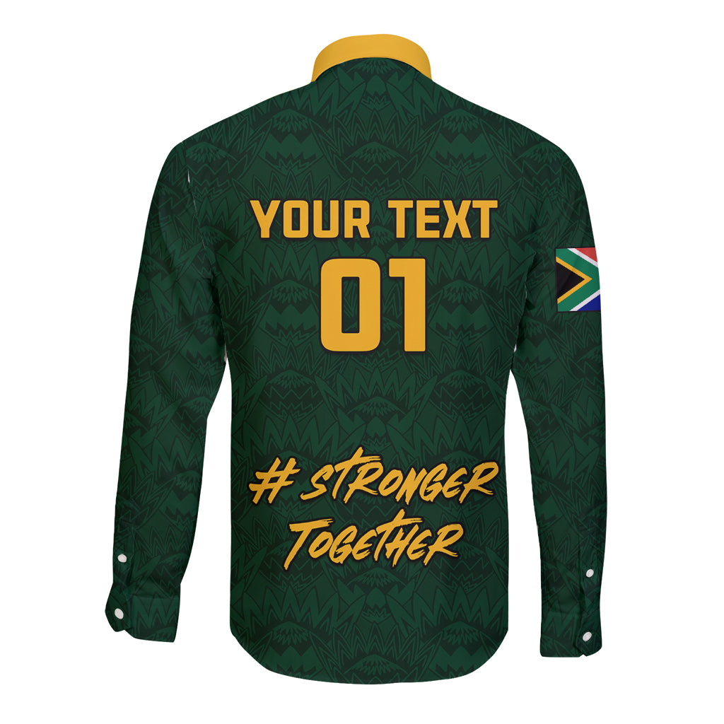 Custom South Africa Rugby Long Sleeve Button Shirt Stronger Together Stronger Forever Bokke World Cup 2023 - Wonder Print Shop