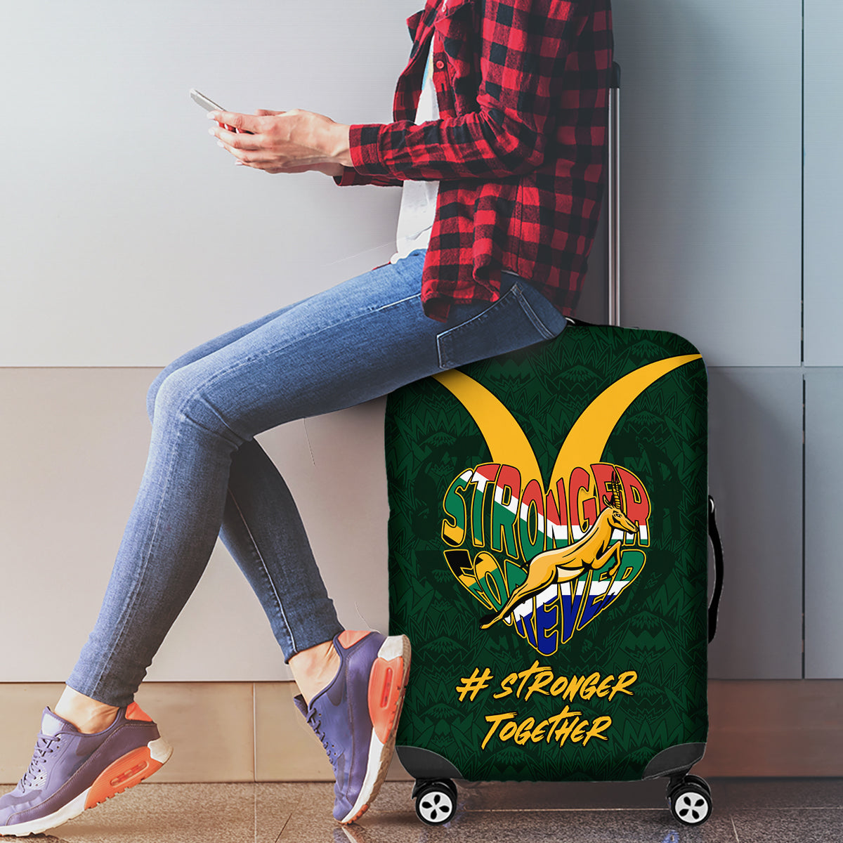 Custom South Africa Rugby Luggage Cover Stronger Together Stronger Forever Bokke World Cup 2023 - Wonder Print Shop