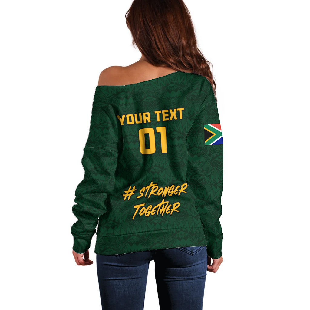 Custom South Africa Rugby Off Shoulder Sweater Stronger Together Stronger Forever Bokke World Cup 2023 - Wonder Print Shop