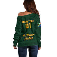 Custom South Africa Rugby Off Shoulder Sweater Stronger Together Stronger Forever Bokke World Cup 2023 - Wonder Print Shop