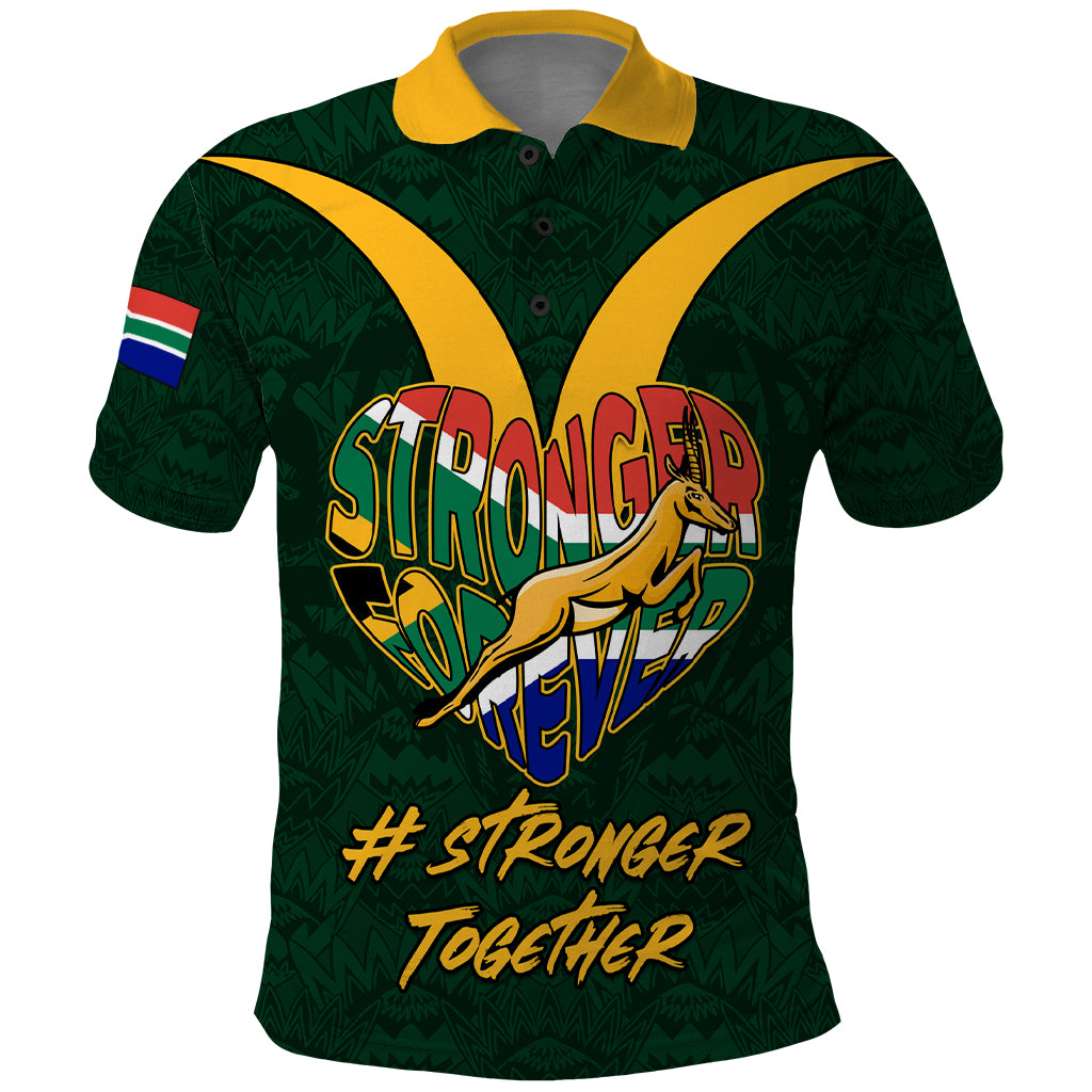 Custom South Africa Rugby Polo Shirt Stronger Together Stronger Forever Bokke World Cup 2023 - Wonder Print Shop