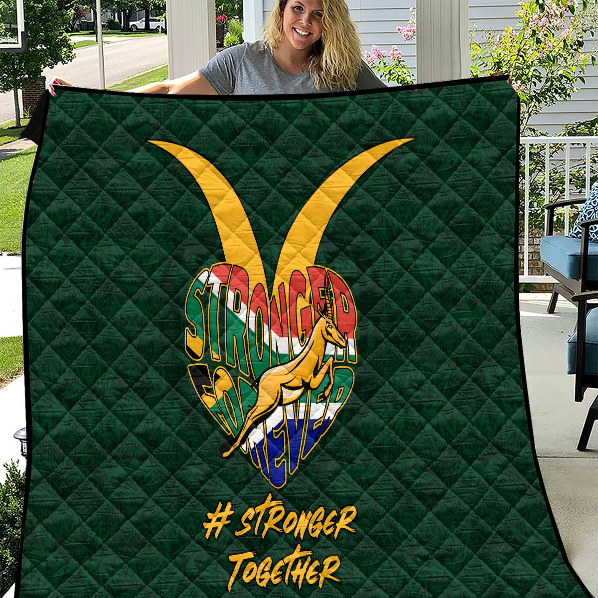 Custom South Africa Rugby Quilt Stronger Together Stronger Forever Bokke World Cup 2023 - Wonder Print Shop