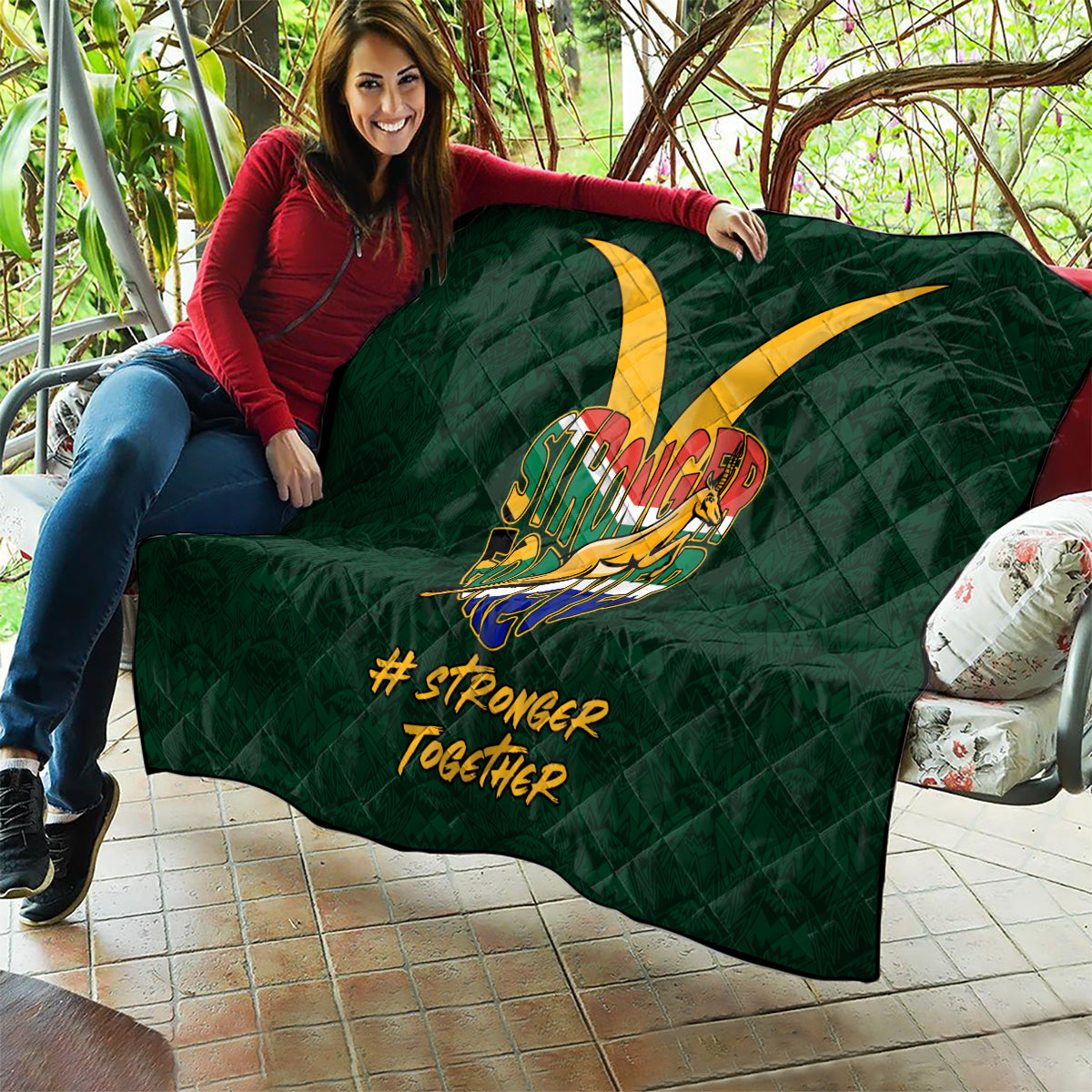 Custom South Africa Rugby Quilt Stronger Together Stronger Forever Bokke World Cup 2023 - Wonder Print Shop