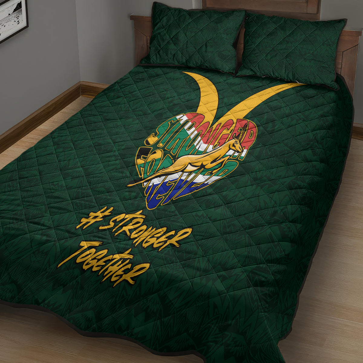 Custom South Africa Rugby Quilt Bed Set Stronger Together Stronger Forever Bokke World Cup 2023 - Wonder Print Shop