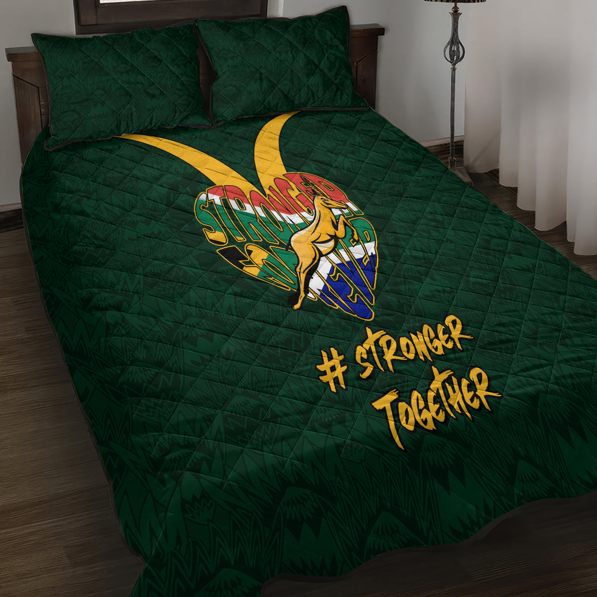 Custom South Africa Rugby Quilt Bed Set Stronger Together Stronger Forever Bokke World Cup 2023 - Wonder Print Shop