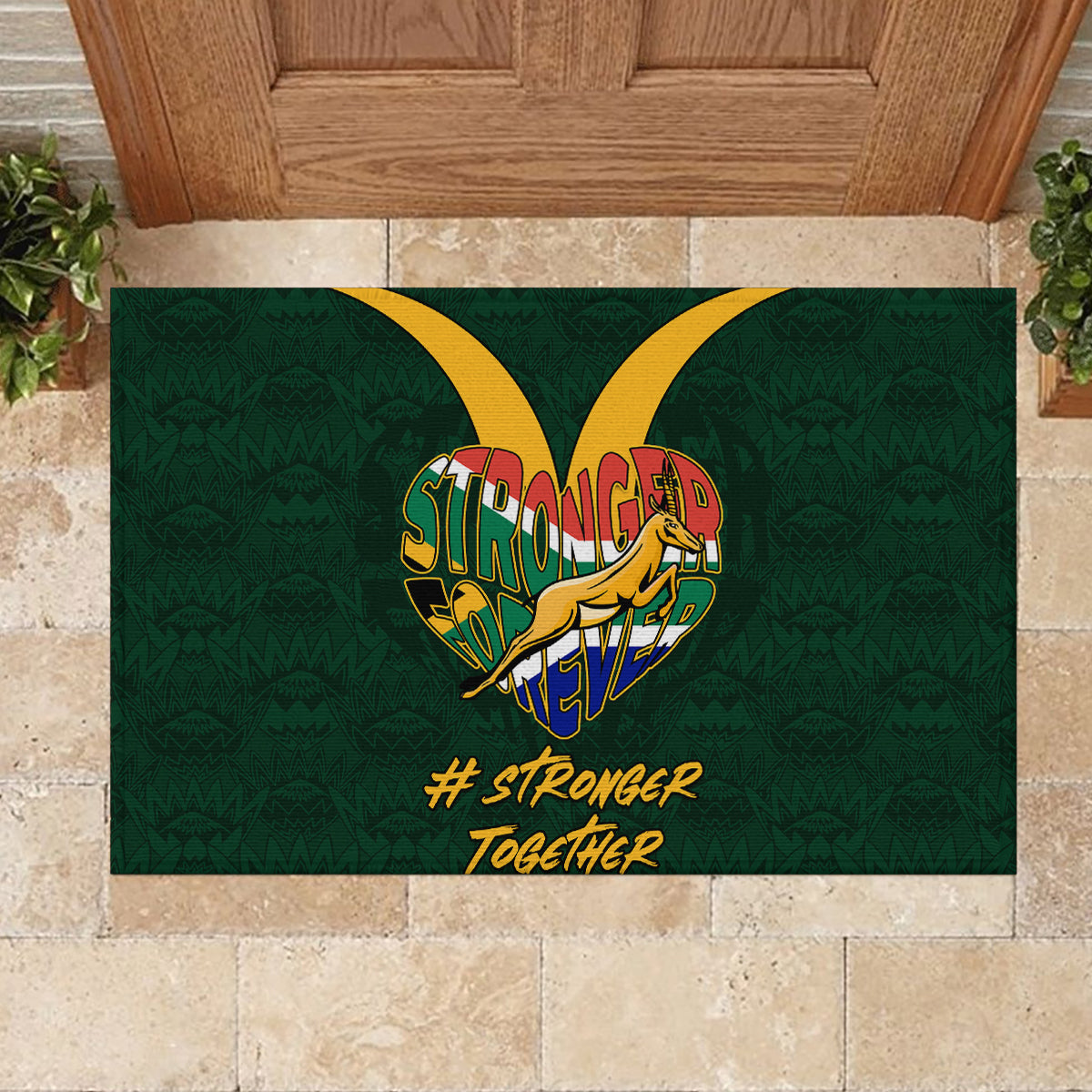 Custom South Africa Rugby Rubber Doormat Stronger Together Stronger Forever Bokke World Cup 2023 - Wonder Print Shop
