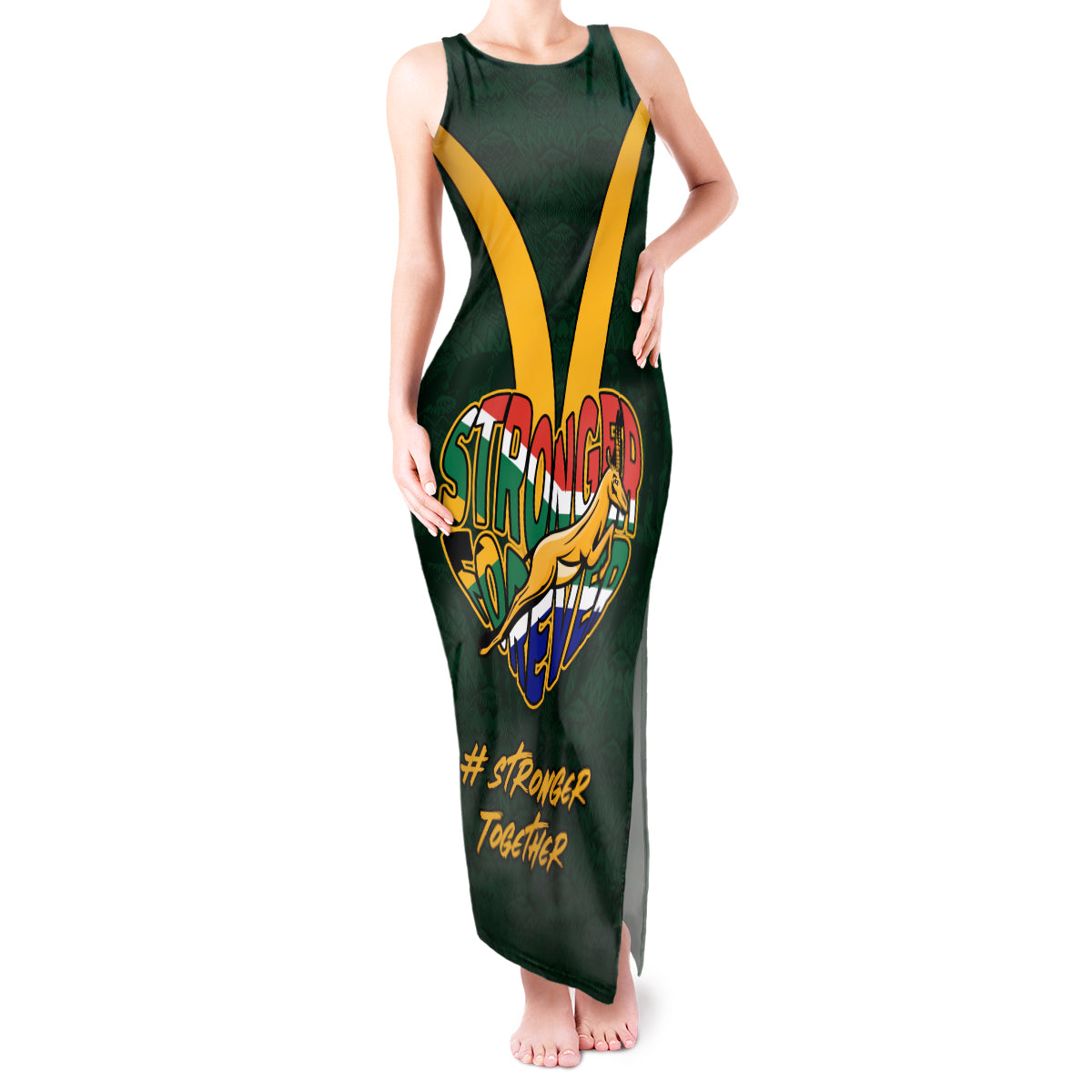 Custom South Africa Rugby Tank Maxi Dress Stronger Together Stronger Forever Bokke World Cup 2023 - Wonder Print Shop