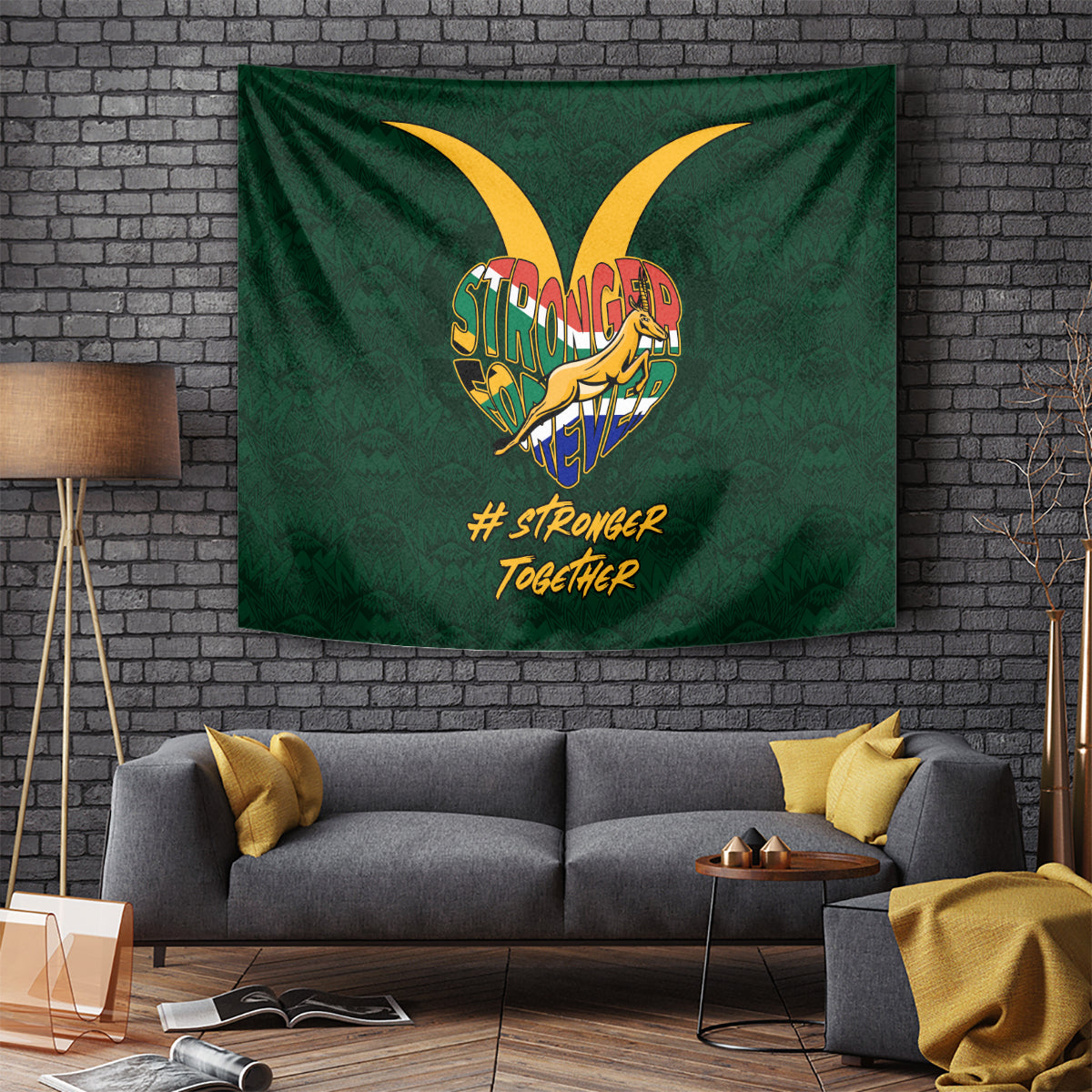 Custom South Africa Rugby Tapestry Stronger Together Stronger Forever Bokke World Cup 2023 - Wonder Print Shop