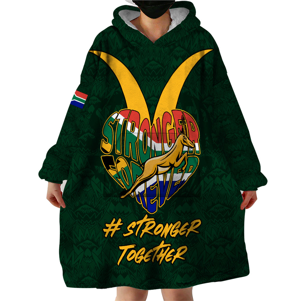 Custom South Africa Rugby Wearable Blanket Hoodie Stronger Together Stronger Forever Bokke World Cup 2023 - Wonder Print Shop