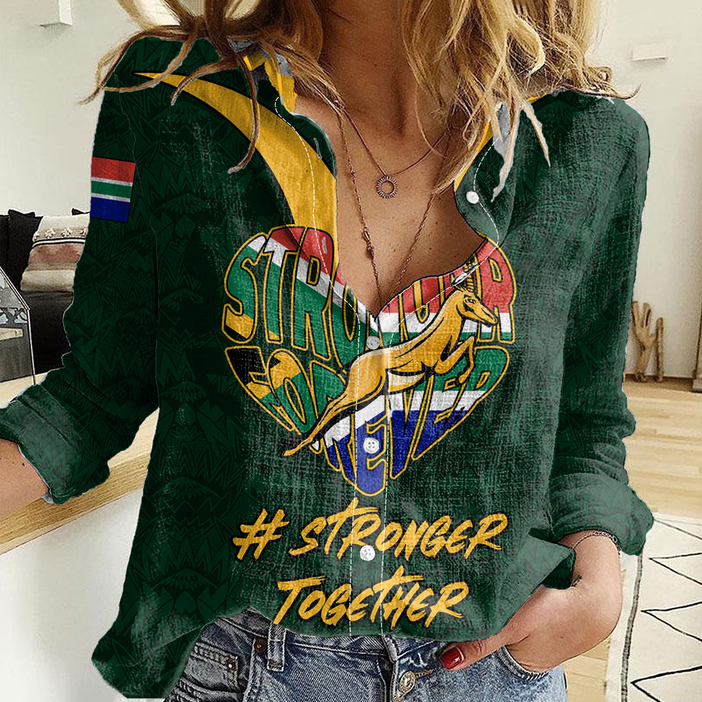 Custom South Africa Rugby Women Casual Shirt Stronger Together Stronger Forever Bokke World Cup 2023 - Wonder Print Shop
