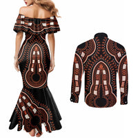 African Dashiki Pattern Vintage Couples Matching Mermaid Dress and Long Sleeve Button Shirt