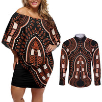 African Dashiki Pattern Vintage Couples Matching Off Shoulder Short Dress and Long Sleeve Button Shirt - Wonder Print Shop