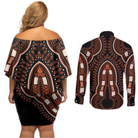 African Dashiki Pattern Vintage Couples Matching Off Shoulder Short Dress and Long Sleeve Button Shirt - Wonder Print Shop