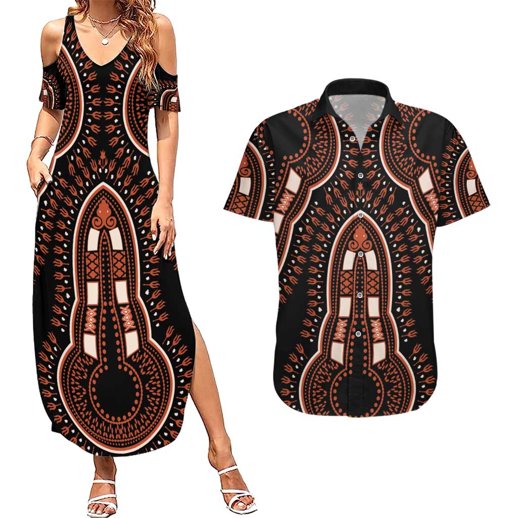 African Dashiki Pattern Vintage Couples Matching Summer Maxi Dress and Hawaiian Shirt - Wonder Print Shop