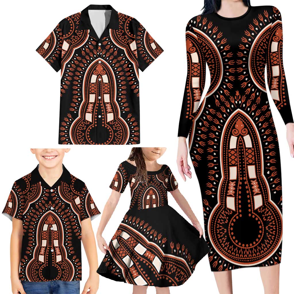 African Dashiki Pattern Vintage Family Matching Long Sleeve Bodycon Dress and Hawaiian Shirt - Wonder Print Shop