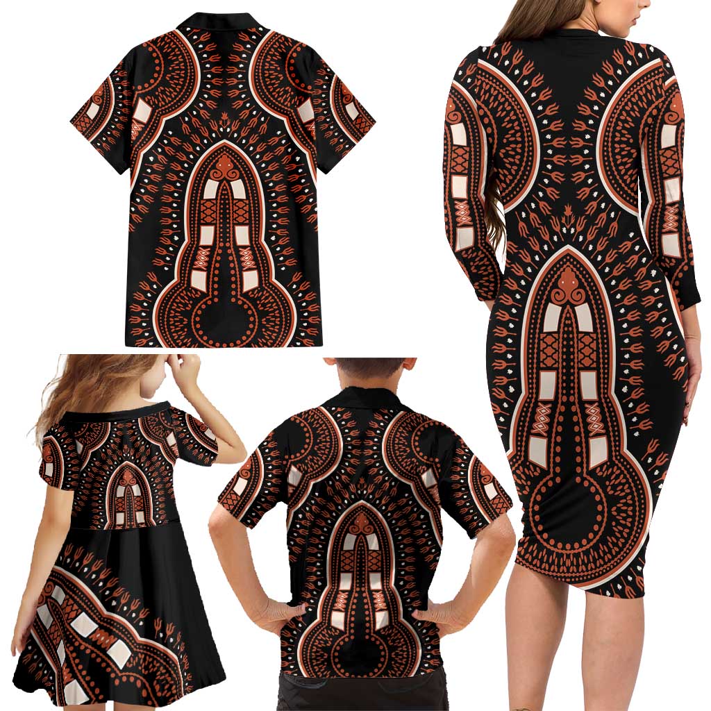 African Dashiki Pattern Vintage Family Matching Long Sleeve Bodycon Dress and Hawaiian Shirt - Wonder Print Shop